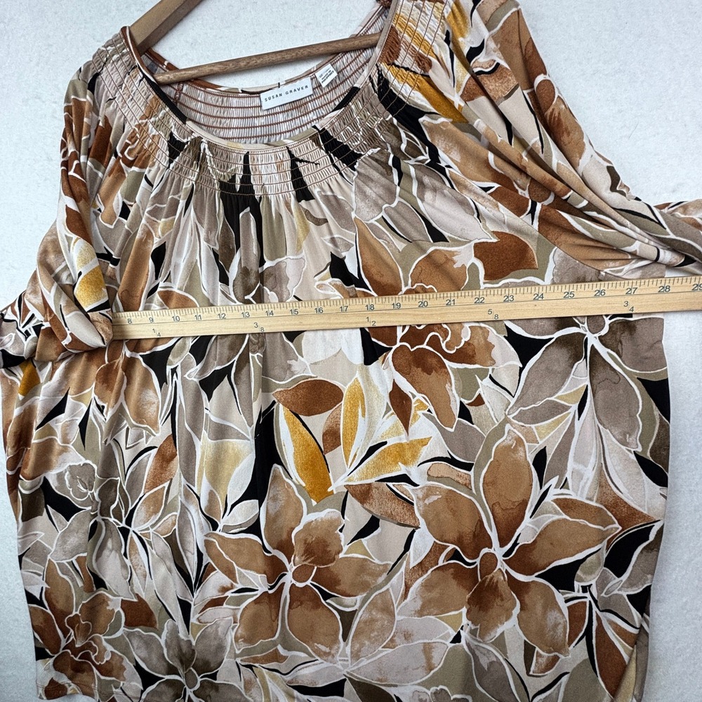 Susan Graver Blouse Womens 3X‎ Floral Smocked Neckline Boho - Picture 6 of 6